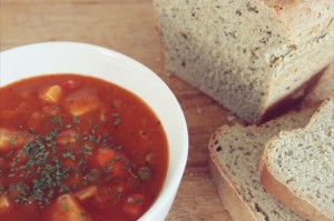 Freshly made soup and bread
